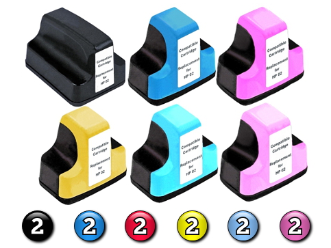 12 Pack Combo Compatible HP02XL (2BK/2C/2M/2Y/2LC/2LM) ink cartridges